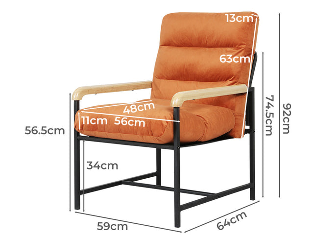 Levede Metal Framed Lounge Chair Velvet in Orange-1910149775139934210