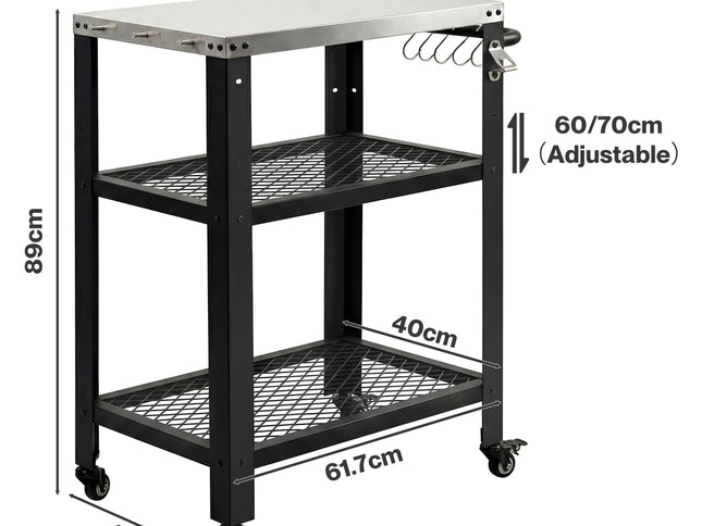Levede Outdoor Kitchen Cart Mobile BBQ Grill Trolley Stainless Steel Prep Table-2050059021725077506