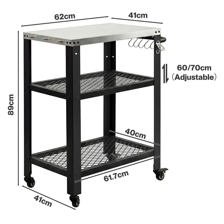 Levede Outdoor Kitchen Cart Mobile BBQ Grill Trolley Stainless Steel Prep Table-2050059021725077506