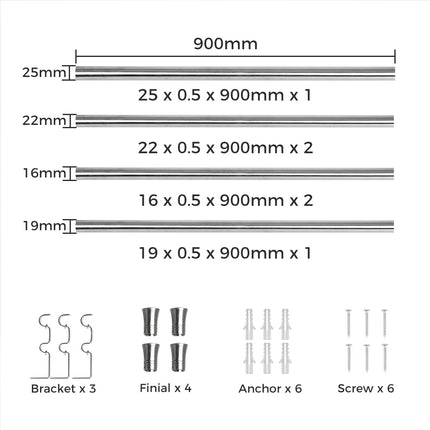 Marlow Silver Double Curtain Rod Steel Pole Pommel Set Extendable Adjustable-1973193448378994690