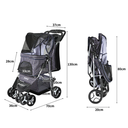 PaWz Large Pet Stroller Dog Cat Carrier Plaid-1973193718055964674