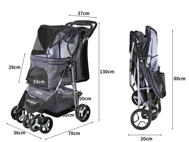 PaWz Large Pet Stroller Dog Cat Carrier Plaid-1973193718055964674