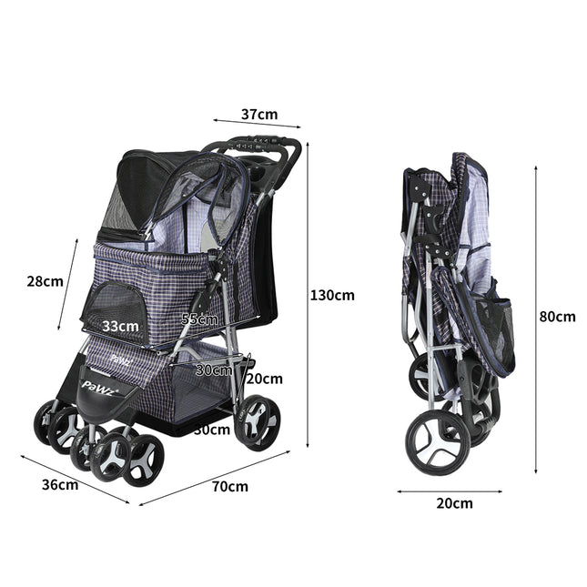 PaWz Large Pet Stroller Dog Cat Carrier Plaid-1973193718055964674