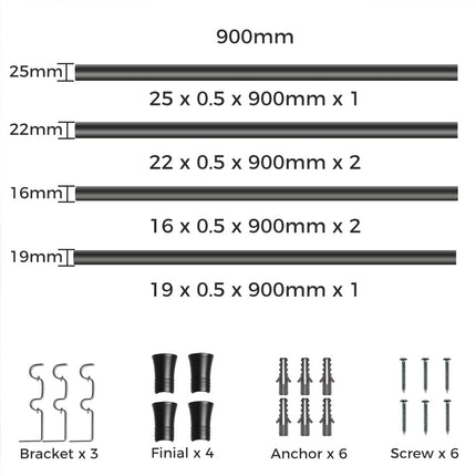 Marlow Black Double Curtain Rod Steel Pole Pommel Set Extendable Adjustable-1973193448194445314