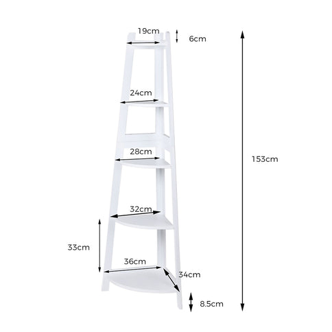 Levede 5 Tier Corner Shelf Wooden Storage White-1917016724704727042
