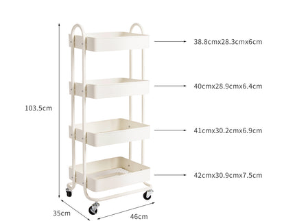 Levede 4 Tiers Kitchen Trolley Cart White-1917016722343333890