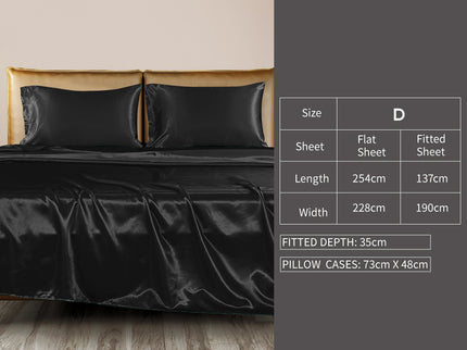 DreamZ Silky Satin Sheets Fitted Double Black-1910113194886696962