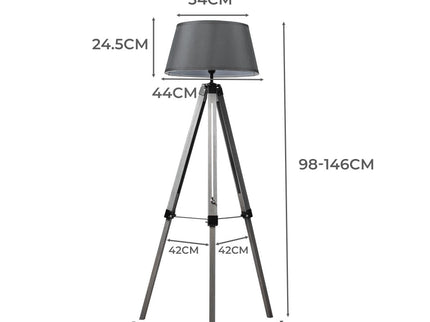 EMITTO Tripod Wooden Floor Lamp Shaded Grey-1864184396748296194