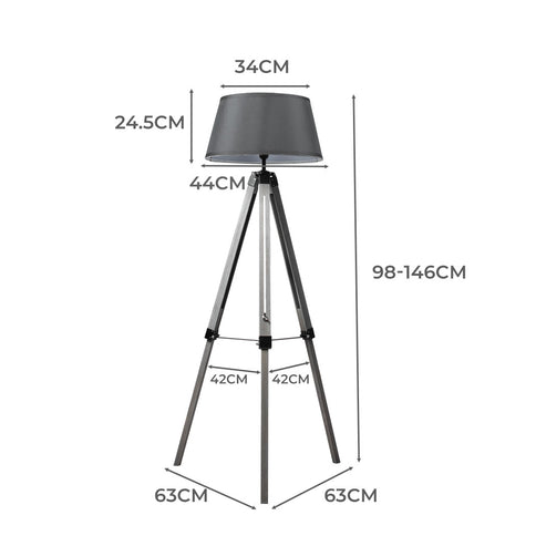 EMITTO Tripod Wooden Floor Lamp Shaded Grey-1864184396748296194