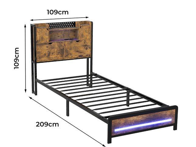 Levede Single Bed Frame Storage Headboard Industrial-2011971104947703810