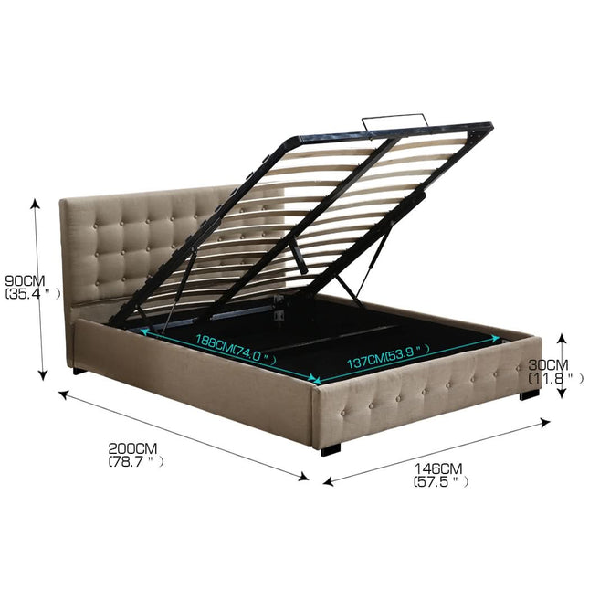 Levede Fabric Bed Frame Double Gas Lift Double Beige-1954802921967325186