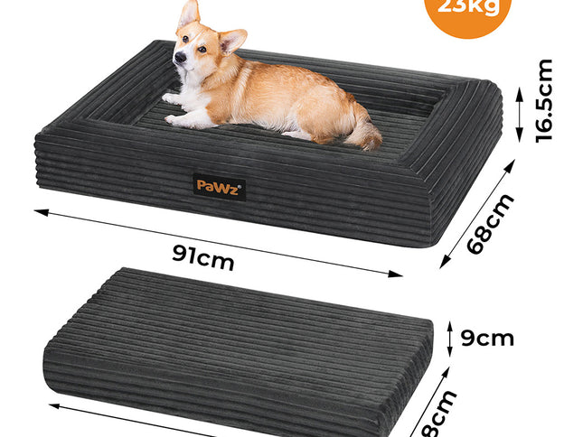 Pawz L Size Orthopedic Dog Bed with Corduroy Removable Cover Waterproof Washable Grey-1973193547268100098
