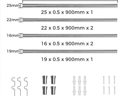 Marlow Silver Double Curtain Rod Steel Pole Pommel Set Extendable Adjustable-1910112209267200002