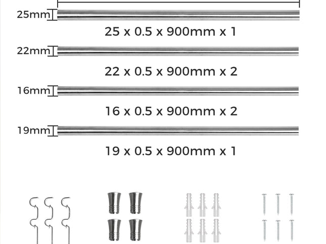 Marlow Silver Double Curtain Rod Steel Pole Pommel Set Extendable Adjustable-1910112209267200002