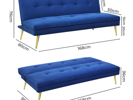 Levede Sofa Bed Convertible Velvet 3 Seater-1910112207832748034