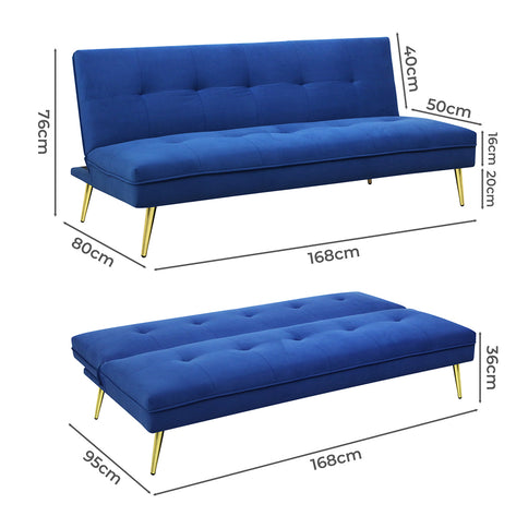 Levede Sofa Bed Convertible Velvet 3 Seater-1910112207832748034