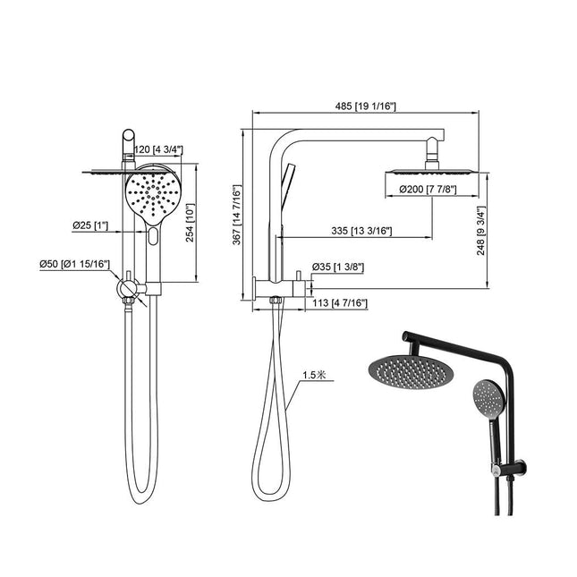 Shower Head High Pressure Set Rain Round Black-1954802952967426050