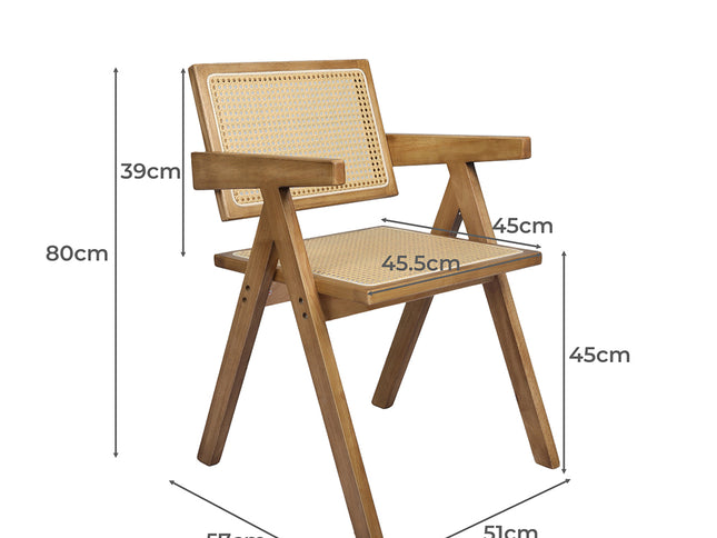 Levede 1x Dining Chair Solid Wood Rattan Natural-1942353409743130626