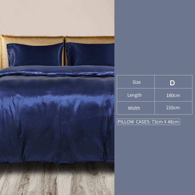 DreamZ Silky Satin Quilt Cover Set Bedspread Blue Super King-1954802917005463554