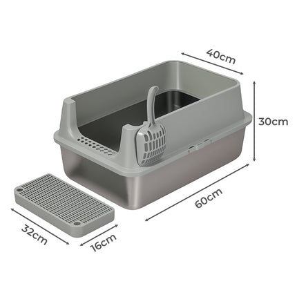 Pawz Stainless Steel Large Semi-Enclosed Cat Litter Box-2029387298738671618