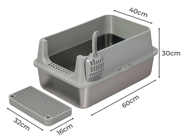 Pawz Stainless Steel Large Semi-Enclosed Cat Litter Box-2029387298738671618