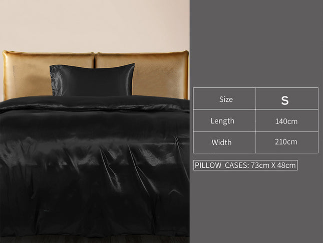 DreamZ Silky Satin Quilt Cover Set Bedspread Black Single-1942353304768090114