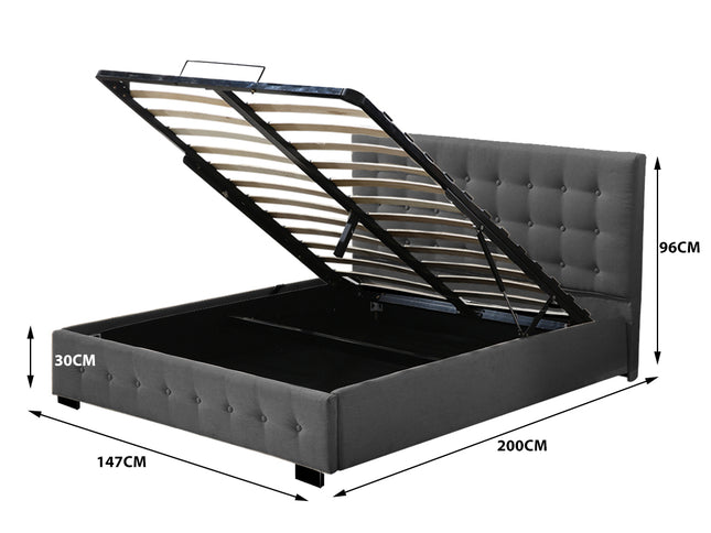 Levede Gas Lift Bed Frame Fabric Base Double Dark Grey-1973194028363157506