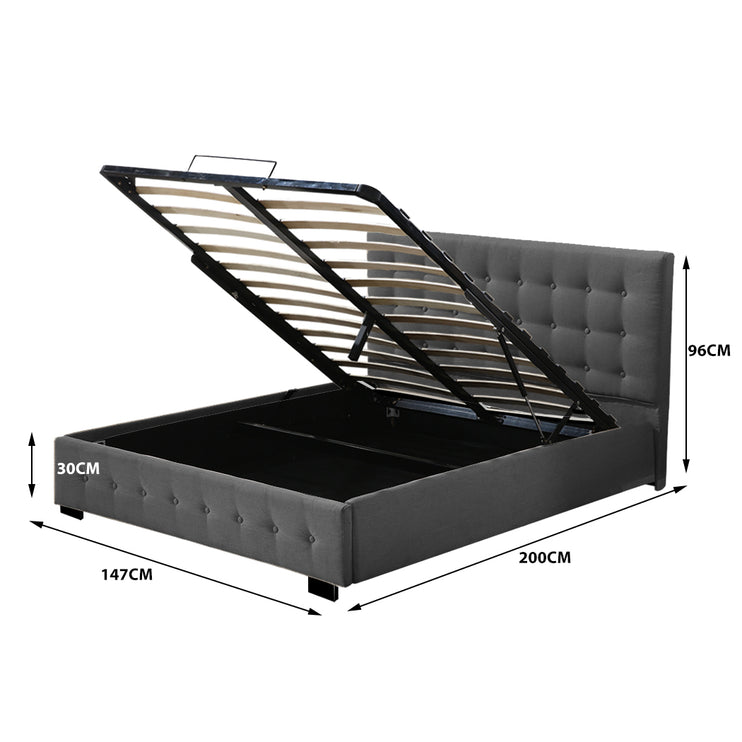 Levede Gas Lift Bed Frame Fabric Base Double Dark Grey-1973194028363157506
