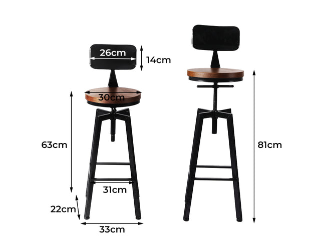 Levede 4x Bar Stool Kitchen Wooden Metal-1975420482803077122