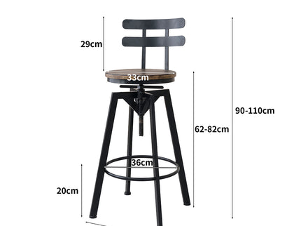 Levede 1x Bar Stool Industrial Adjustable-1910113242009702402
