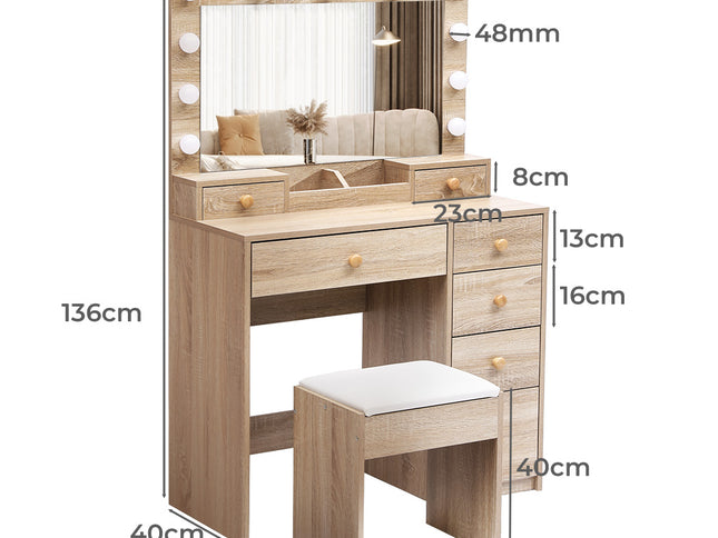 Levede Dressing Table Stool Set Oak-1975420334161137666