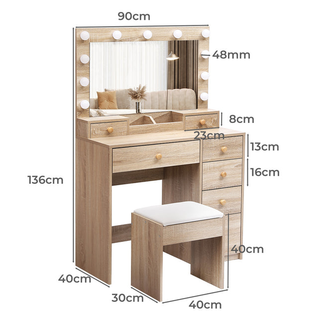 Levede Dressing Table Stool Set Oak-1975420334161137666