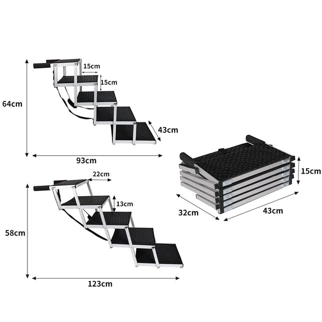 PaWz 5 Steps Dog Ramp Adjustable Height Black-1954802550364573698