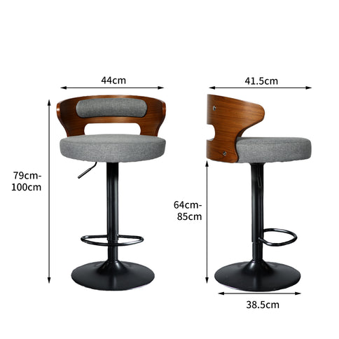Levede 1x Kitchen Bar Stools Gas Lift Grey-1910113240189374466