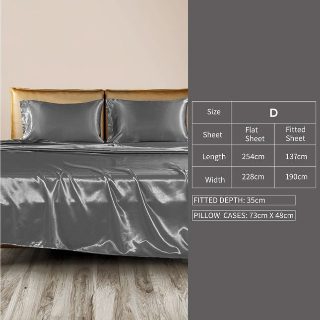DreamZ Silky Satin Sheets Fitted Double Grey-1954802913419333634