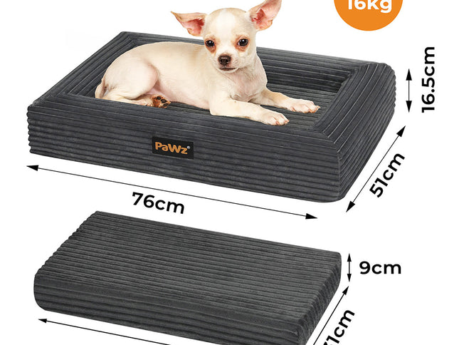 Pawz M Size Orthopedic Dog Bed with Corduroy Removable Cover Waterproof Washable Grey-1973193547645587458