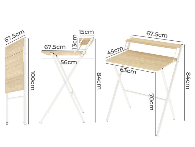 Levede Foldable Computer Desk Office Study Desk Oak-2011971108705800194