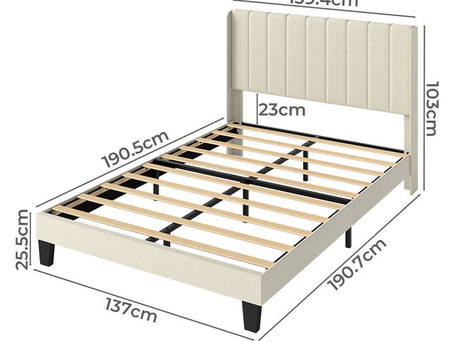 Levede Metal Wooden Bed Frame Double Panel Plush Upholstered Mattress Platform-2050056770302382082