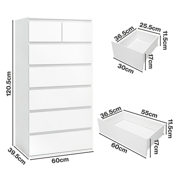 Levede Tall Storage Cabinet 7 Drawer Dresser Bedroom Storage Cupboard Tallboy-2061251857237544962