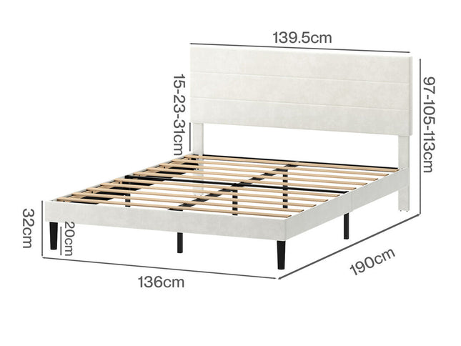 Levede Double Bed Frame Upholstered Adjustable Headboard Platform Mattress Base-2050056771569061890
