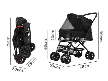 PaWz Pet Stroller Dog Cat Carrier Foldable Black-1864184625052651522