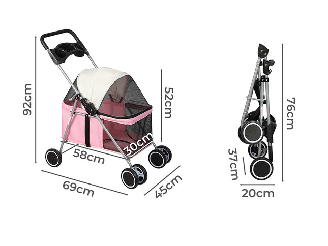 PaWz Pet Stroller Dog Cat Carrier Foldable Pink-1975420406949089282