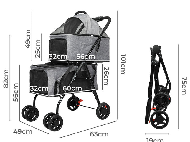 PaWz Two-tier Pet Stroller Double Dog-1973193720190865410