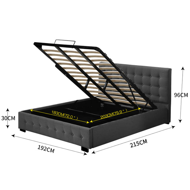 Levede Fabric Bed Frame King Tufted Dark Grey-1973194028547706882