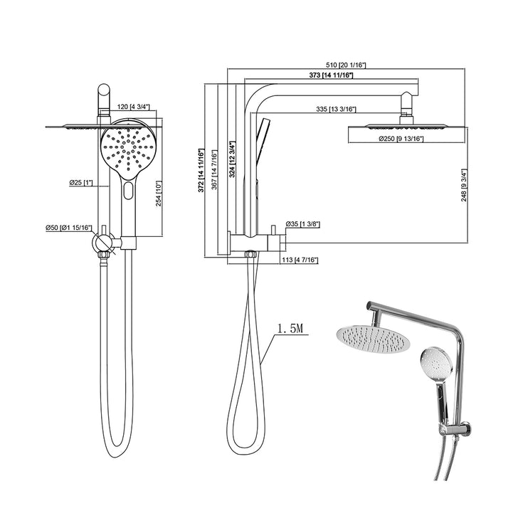 High Pressure Shower Head Set Rain Round Silver-1973194049343066114