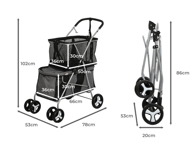 PaWz Pet Stroller 2-Tier Dog Cat Carrier Foldable-1975420407137832962