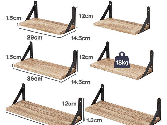 Levede Floating Wall Shelves 6 Pcs Wall Mounted Display Bookshelf Rack Kitchen-2050059024132608002
