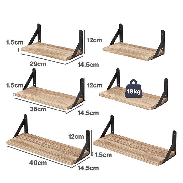Levede Floating Wall Shelves 6 Pcs Wall Mounted Display Bookshelf Rack Kitchen-2050059024132608002