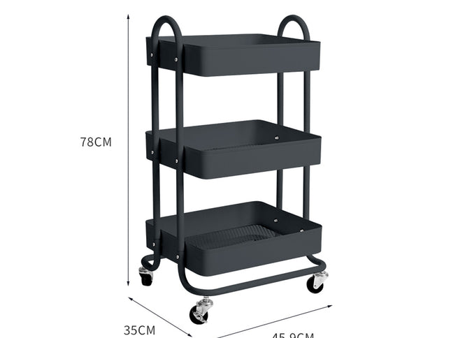 Levede 3 Tiers Kitchen Trolley Cart Grey-1973193876848119810