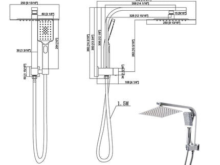 High Pressure Shower Head Set Rain Square Silver-1910113120358109186